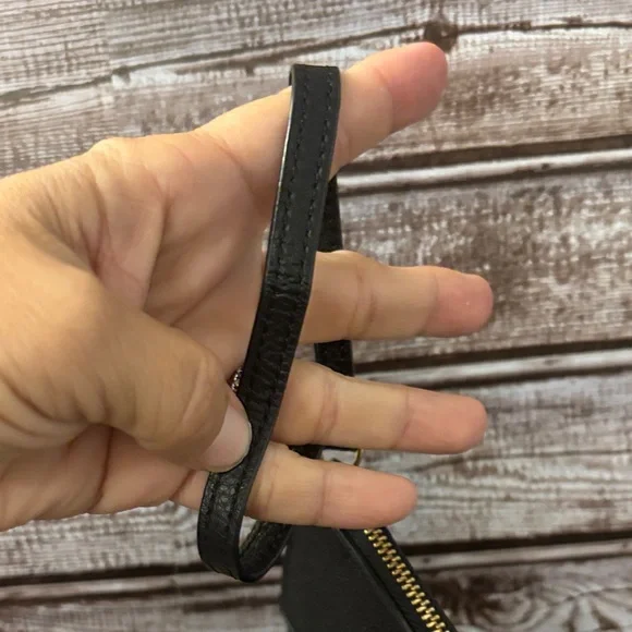 Coach Black Leather Pouch with Gold Accent and wrist strap - Picture 9 of 11